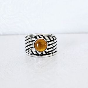 Silpada Sterling Silver Amber Cabochon Ribbed Herringbone Ring R1449 Size 7